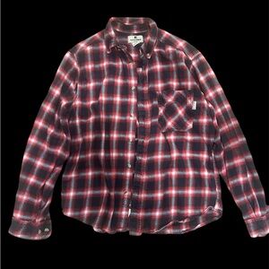 Men’s Medium Woolrich Red and Black and White Plaid Button-Up Shirt